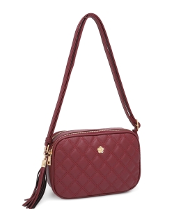 Quilted Crossbody Bag with Flower Accent ZW-2920 BURGUNDY